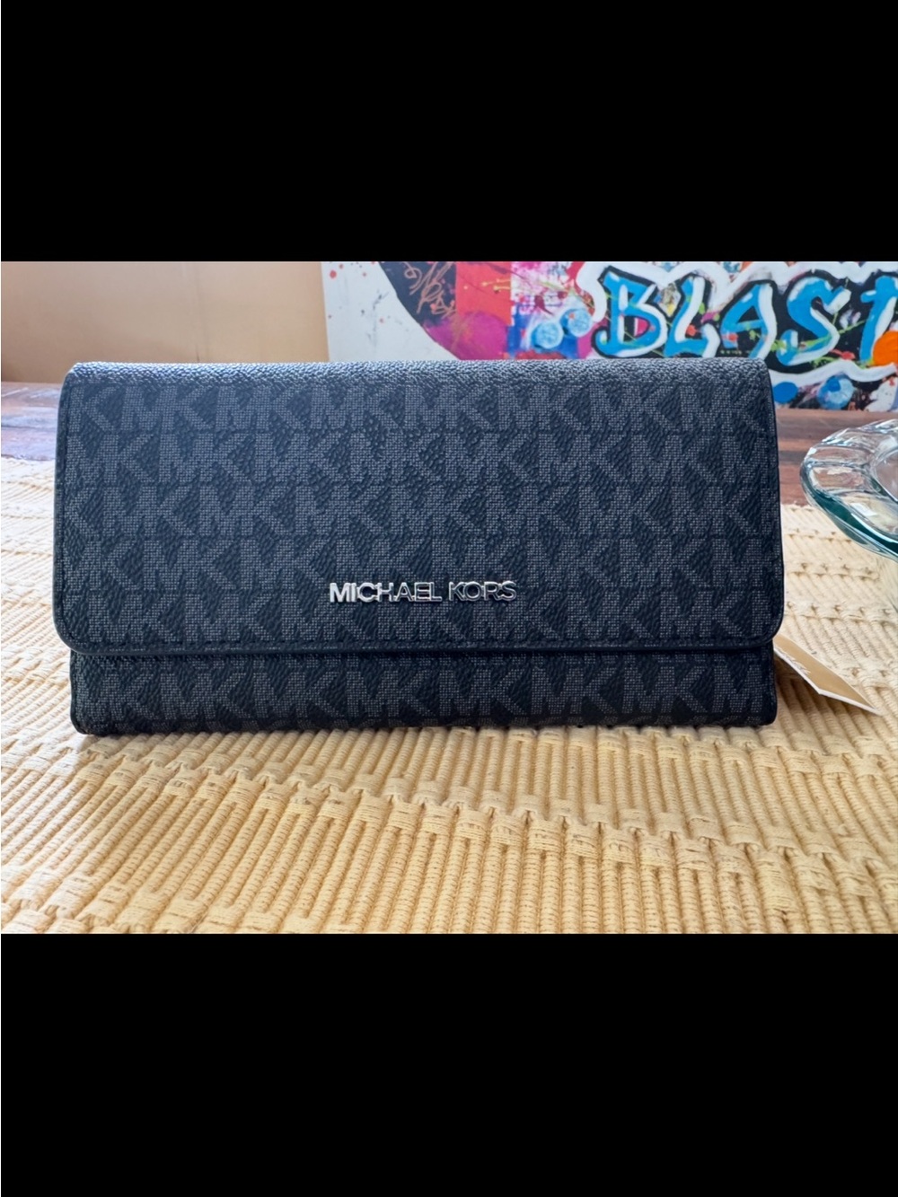 Michael Kors Black/Charcoal Signature Trifold Wallet - Picture 3 of 7